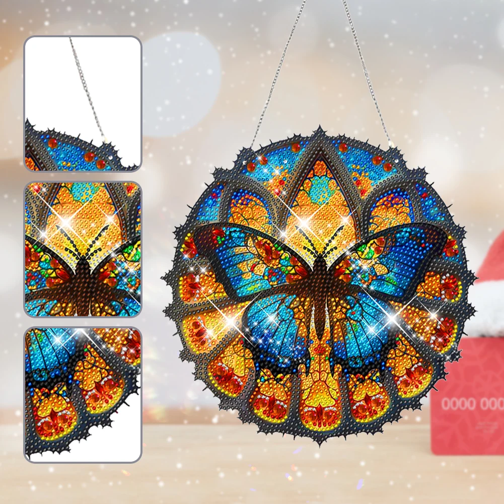 Acrylic Diamond Painting Home Decor Gorgeous Butterfly Single-Sided Diamond Painting Hanging Pendant for Home Wall Decor