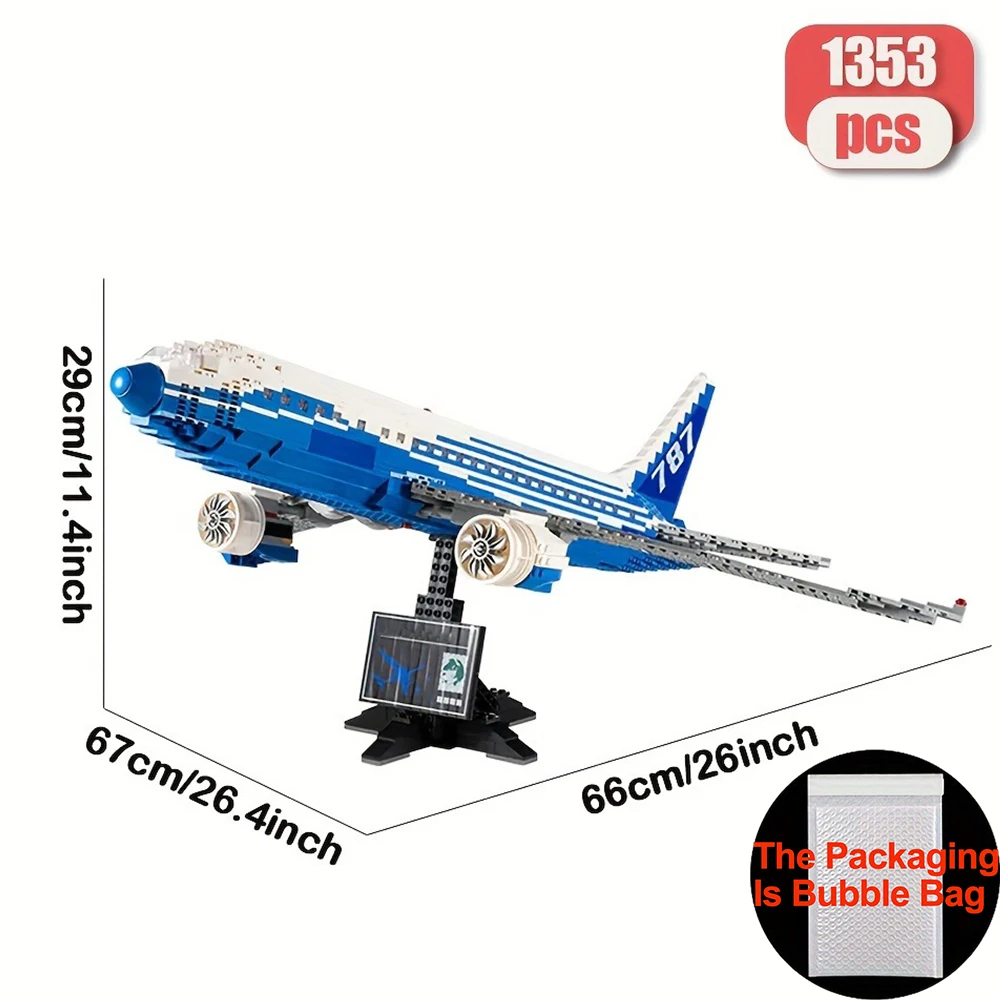 Boeing787飛行機ビルディングブロックセット、モデルレンガ、66cm大規模、都市飛行デスクトップアセンブリ、子供のおもちゃギフト、1353個