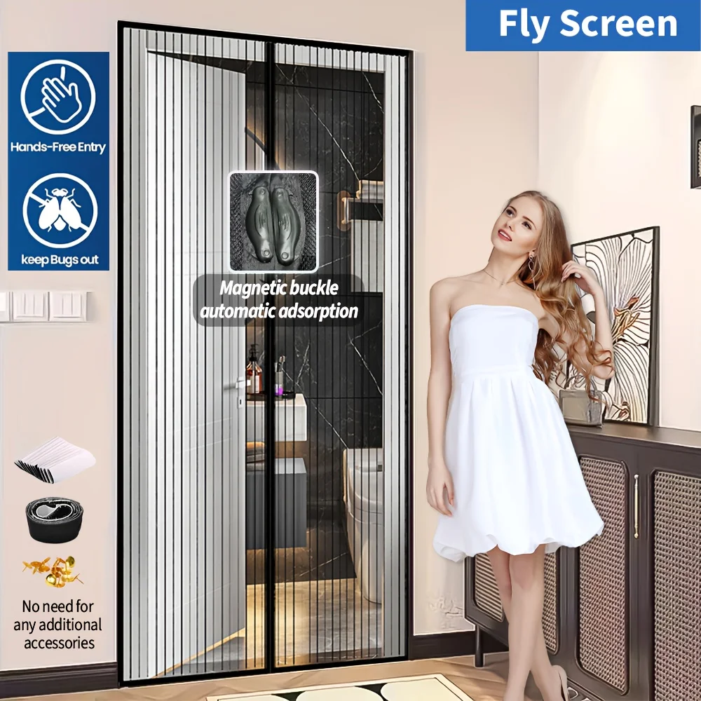 Magnetic Self-Closing Anti-Mosquito Curtain, Thick Encrypted Mesh, Drill-Free Breathable Room Divider