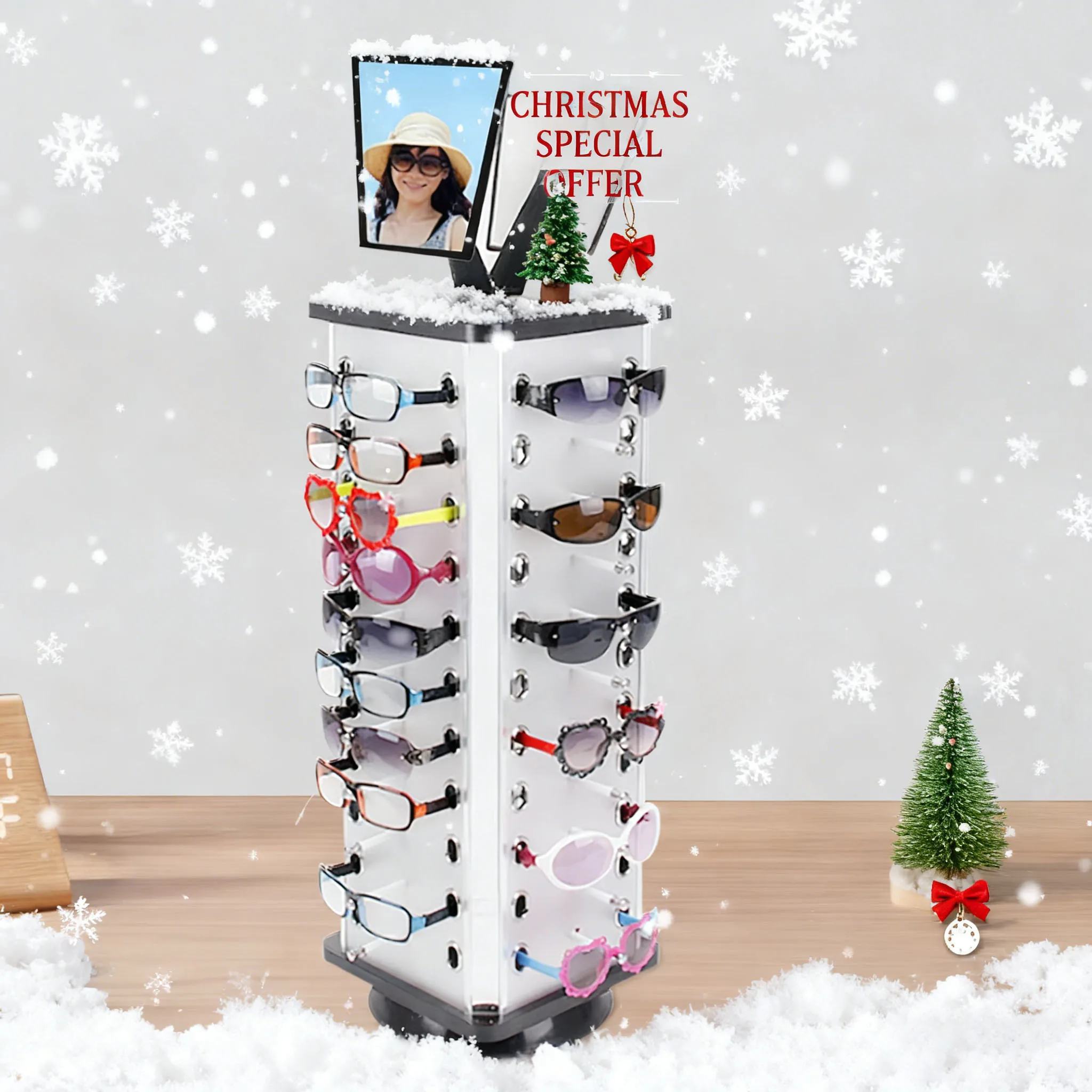 

44 Pairs Rotating Eyeglasses Display Stand with 2 Mirrors 86cm Large Capacity Freestanding Sunglass Holder for Shops