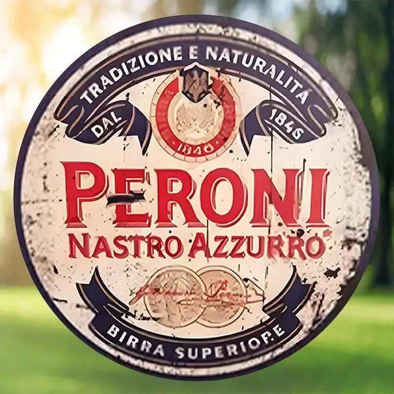 Vintage Peroni Nastro Azzurro 20,32 cm Arte de pared redondo de aluminio - Letrero de cerveza rústica para bar, cafetería, club, dormitorio y decoración del hogar - Durabl