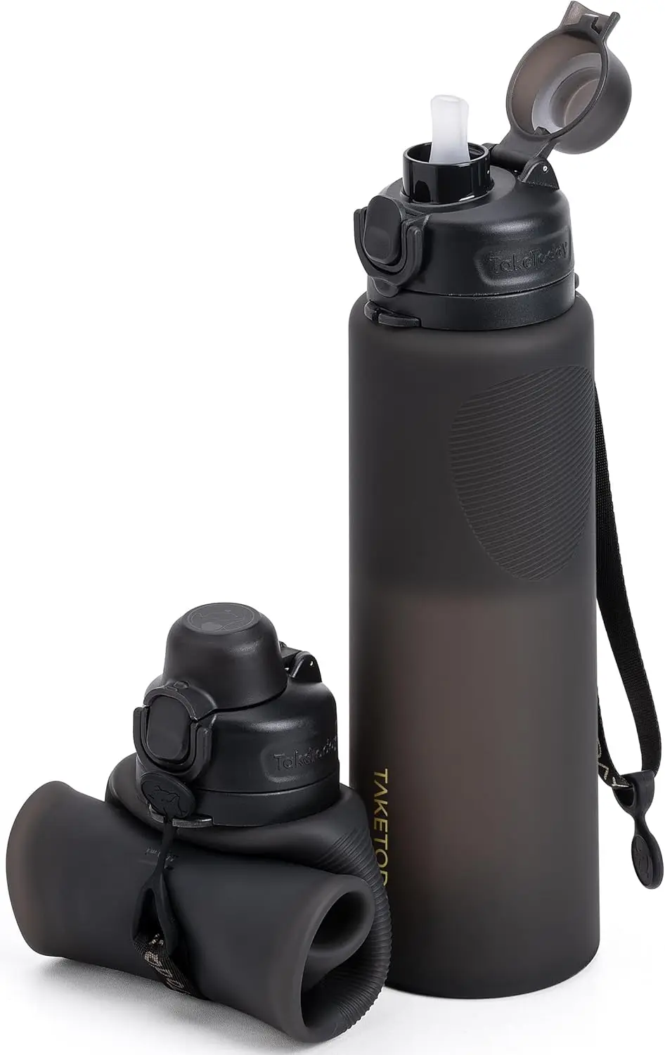 Faltbare 32-Unzen-Wasserflasche, BPA-freie Silikon-Reiseflasche, auslaufsicher für Wandern und Reisen