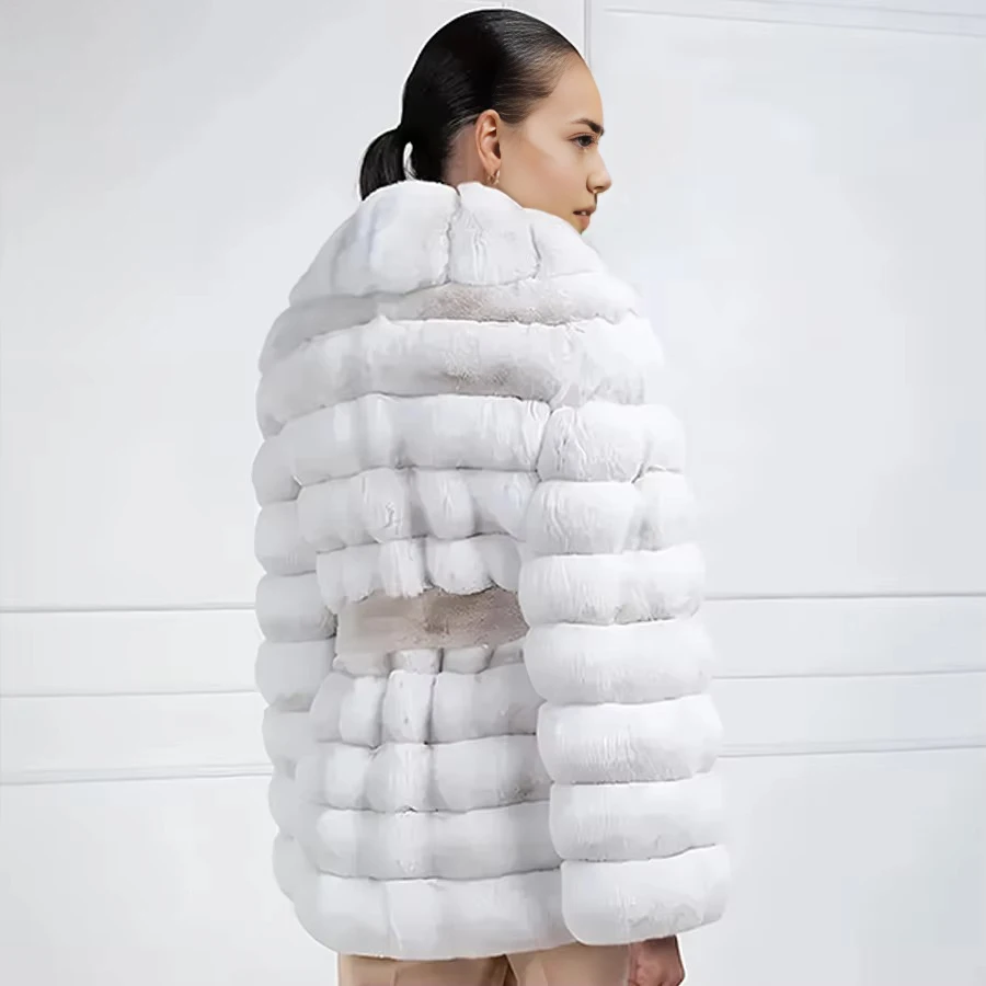 Abrigos de piel auténtica para mujer, chaqueta de piel de conejo Natural con cinturón, abrigo de piel de conejo Chinchilla Rex, chaqueta de invierno de lujo, nuevo