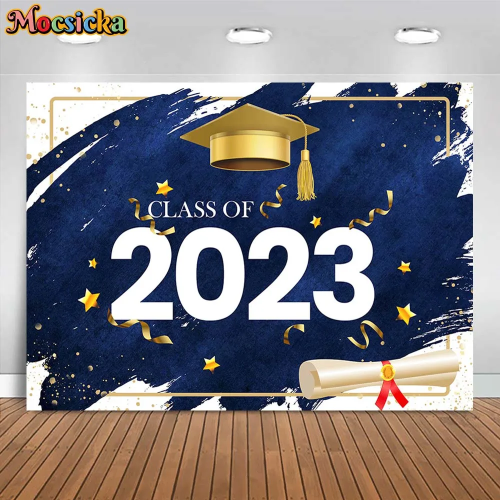 

Mocsicka Class of 2023 Graduation Backdrop Gold Bachelor Hat Graduates Ceremony Background Congrats Grad Decor Photostudio Props