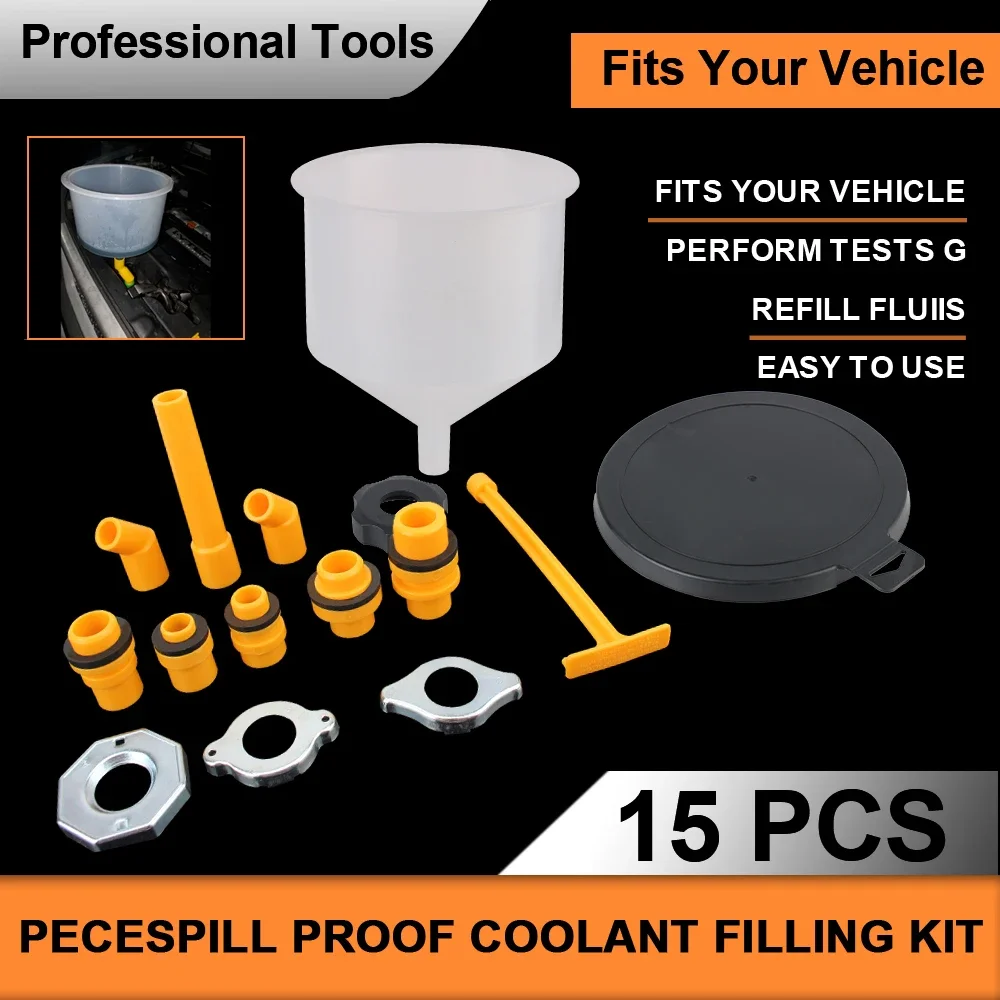 

Pour Oil Tool 15Pcs/Set Spill Proof Coolant Filling Kit Car Accessories Plastic Filling Funnel Spout Fit Universal Vehicles