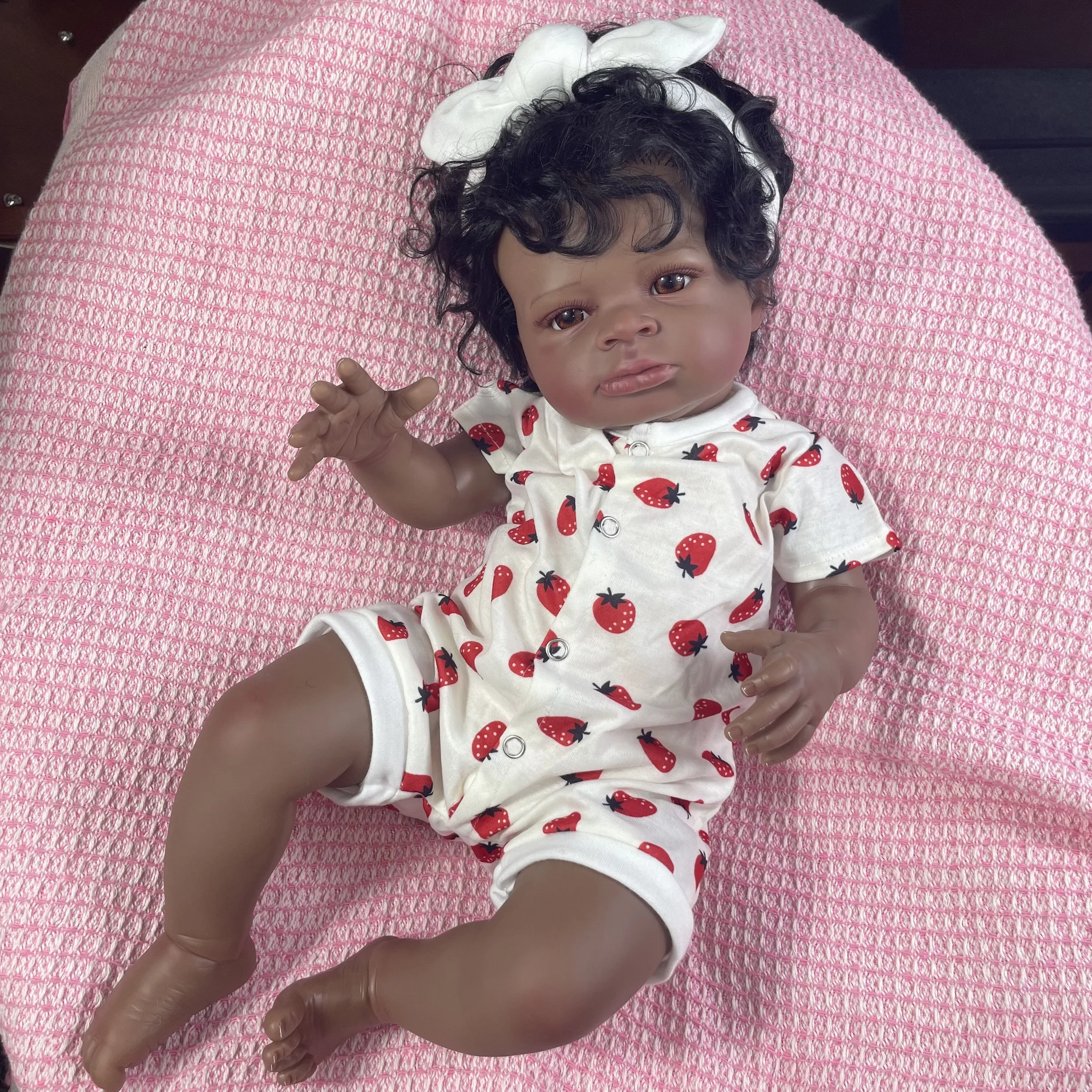 Lanny-muñecas Reborn con acabado de 20 pulgadas para niñas, muñeca recién nacida de piel oscura, Linda muñeca afroamericana, regalo de juguete de Navidad