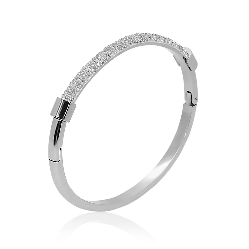 MOONLIGHT-Pulseiras Cubic Zirconia para Mulheres, Pulseira de Aço Titanium na moda, Jóias Circulares, Presente Clássico, Moda Feminina