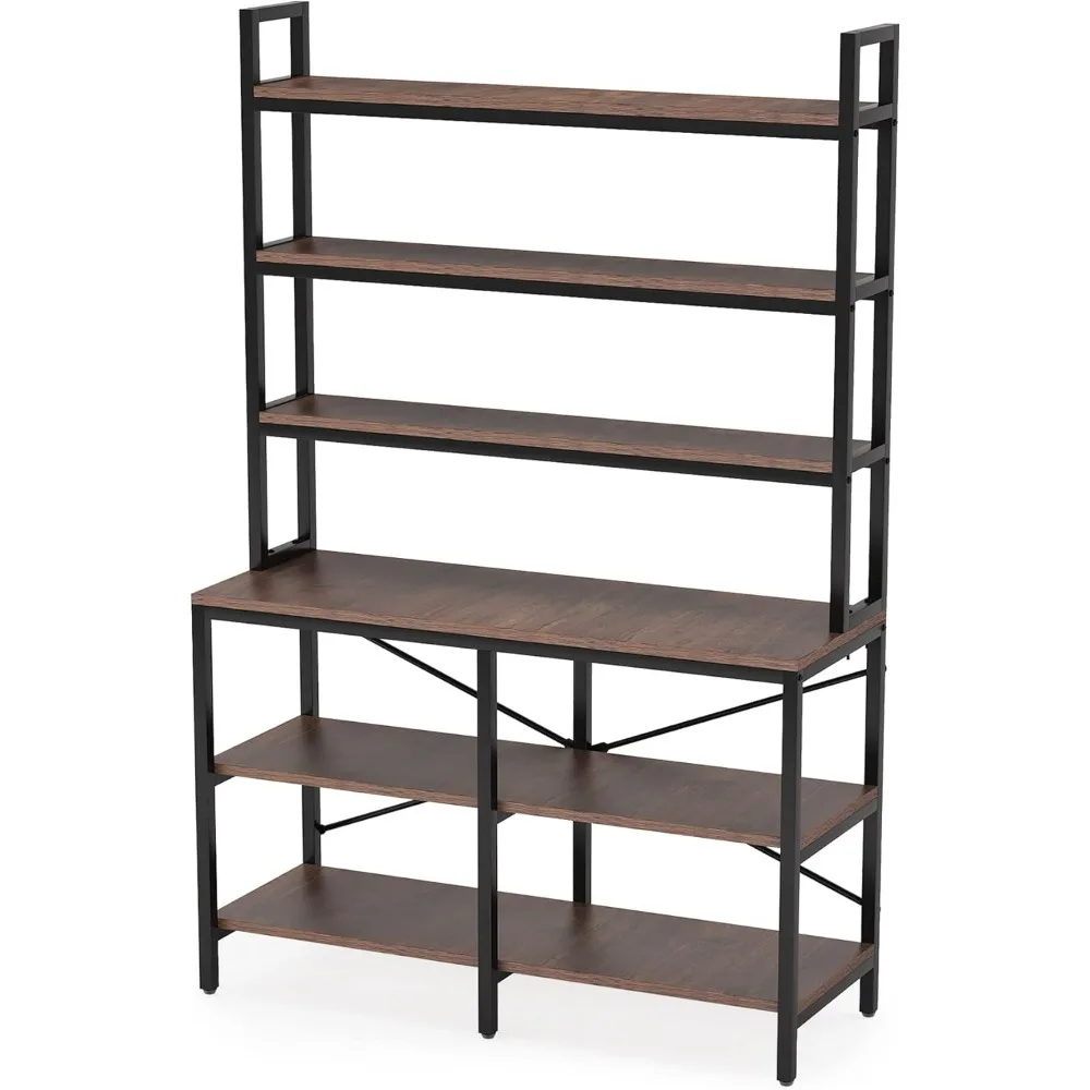 6-Tier Bookshelf,Industrial Bookcase with Open Shelf,6 Shelf Storage Rack with X-Shaped Frame