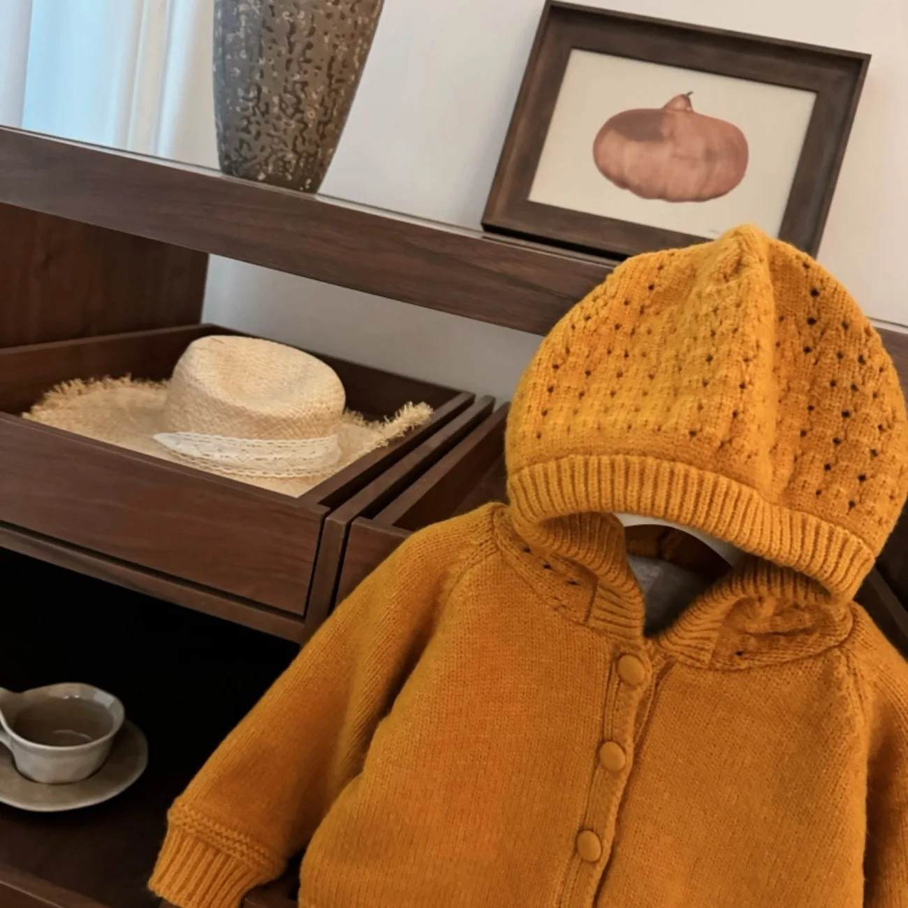 Spring and Autumn Winter New Warm Velvet Korean Children's Clothing Hollow Hook Flower Thick Sweater Hooded Knitted Sweater