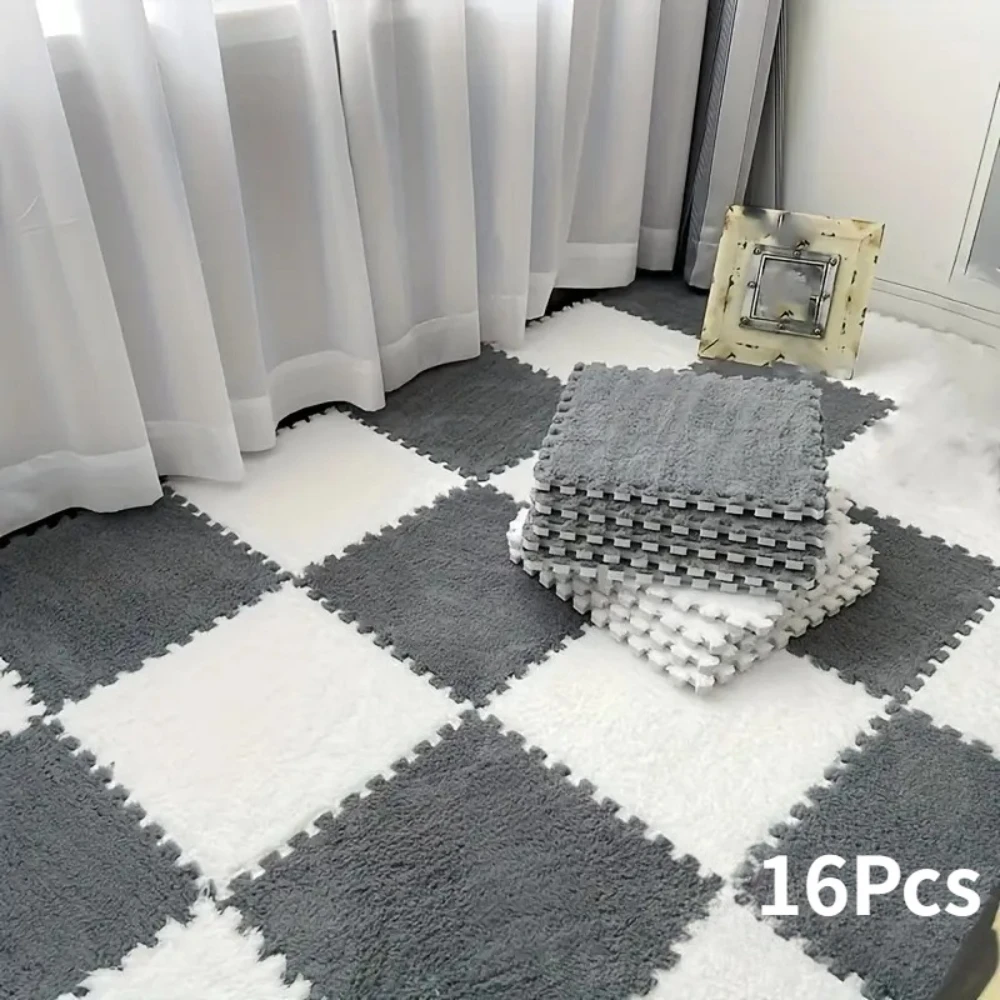 

16 шт. плюшевый переплетенный ковер из ЭВА, нескользящий детский игровой коврик, мягкий и пушистый пол-головоломка для спальни, подходит для спальни