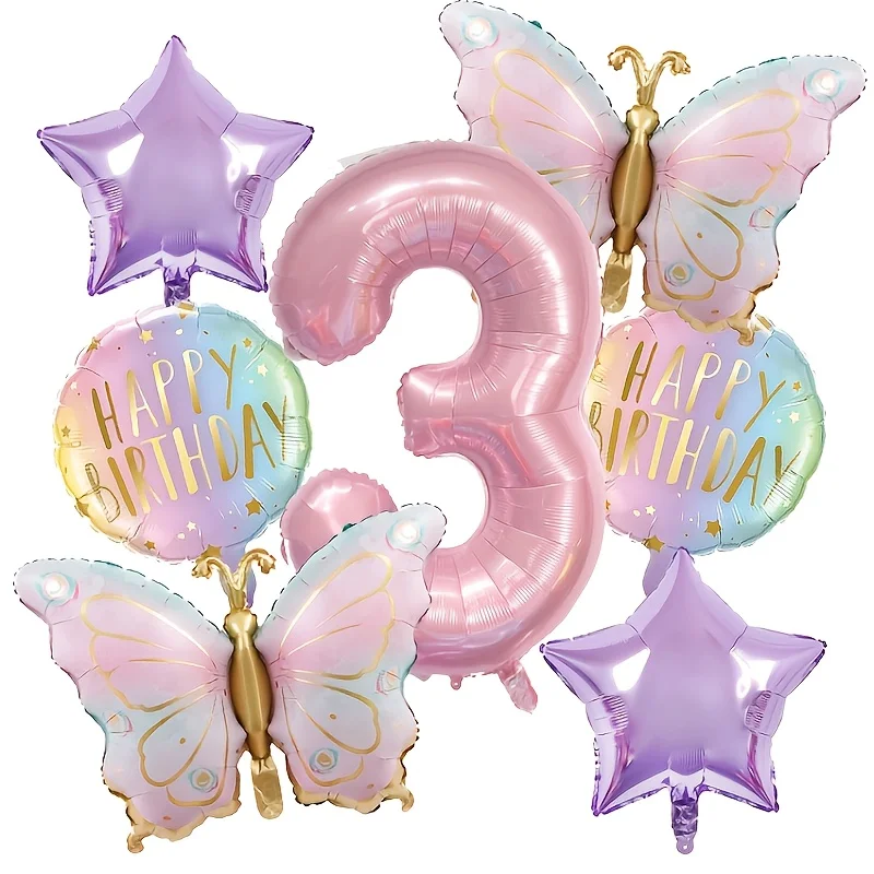 Rosa digitale Schmetterlings-Aluminiumfolienballons und violette Sternballons eignen sich für Schmetterlings-Themenpartys und Geburtstage. – Detail 4