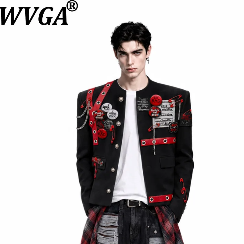 WVGA Spring Autumn New Men's Wide-shouldered Narrow-waisted Trendy Short Suit Jackets Niche Chic Casual O-Neck Blazer Ins W28237