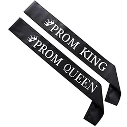 White Black Men Women Ribbons Sash Shoulder Strap Golden Letters Prom King Queen Hen Party Gifts Bachelor Wedding Festival