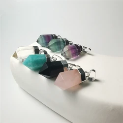 FUWO 1PCS Natural Taper Quartz Pendants,Silver Plated Energy Healing Crystal Accessories PD004Y