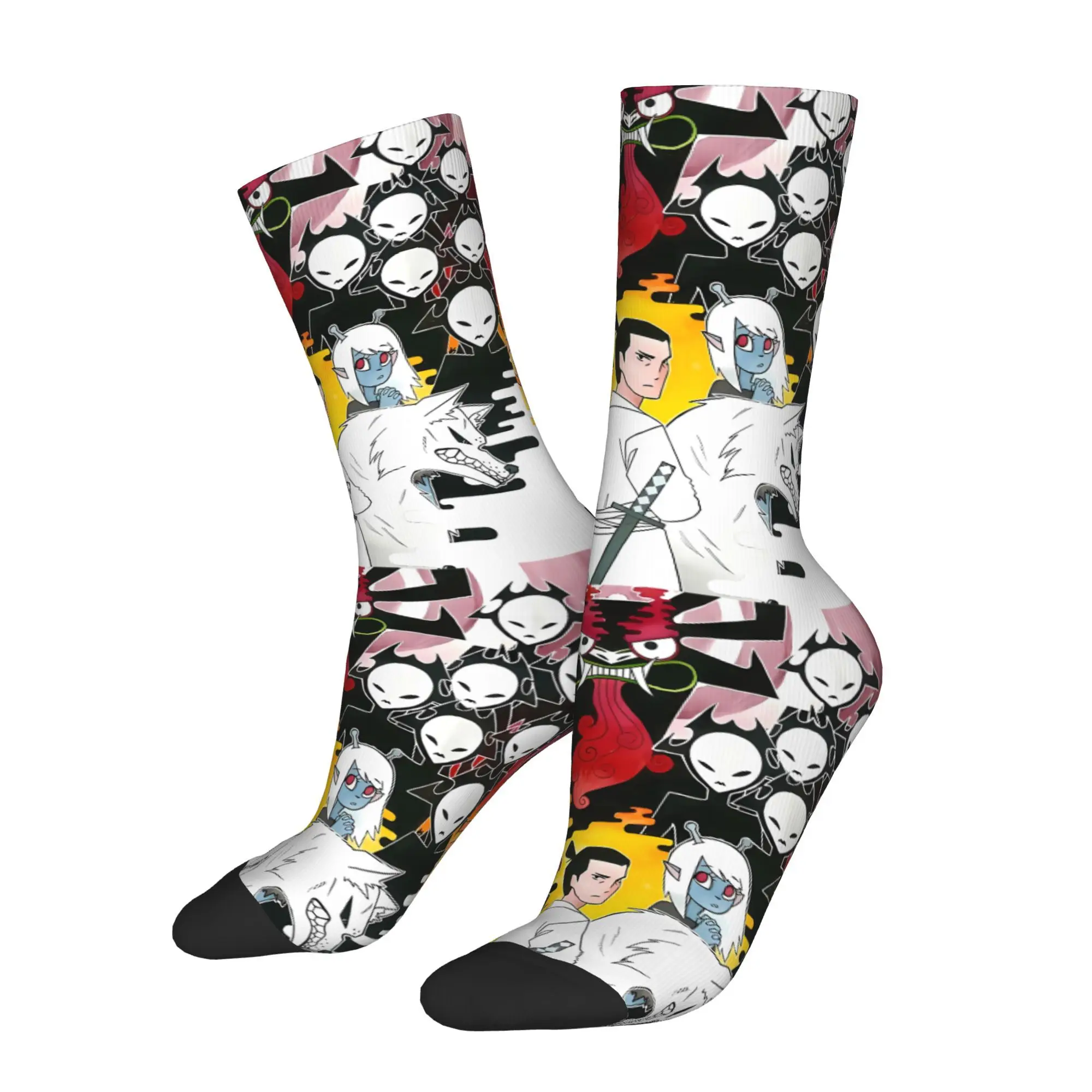 

Мужские носки в стиле ретро Samurai Jack, унисекс, хип-хоп, бесшовные носки с принтом Crazy Crew, подарок