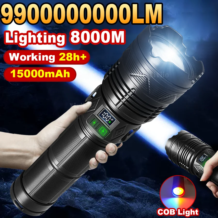 

99000000LM 1500W Ultra Powerful Flashlights Rechargeable LED Tactical Torch Super Bright Lamp Outdoor Adventure Fishing Camping