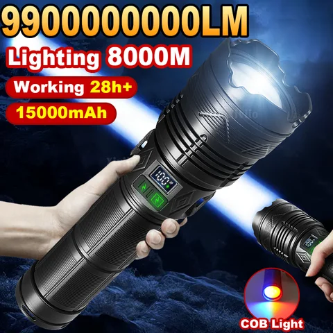 99000000LM 1500W Ultra Powerful Flashlights Rechargeable LED Tactical Torch Super Bright Lamp Outdoor Adventure Fishing Camping