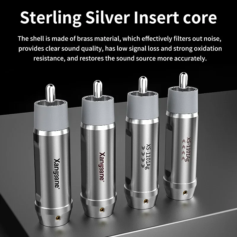 4Pcs Pure Silver Core RCA Plug Signal Line Connector HiFi Audio Amplifier Terminal Adapter