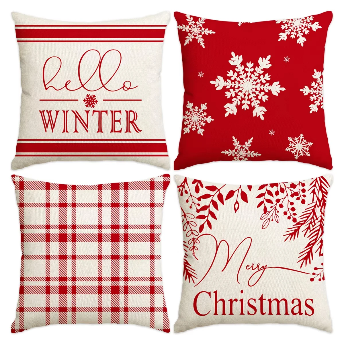 Weihnachts-Winter-Kissenbezug – Frohe Weihnachten-Design, dekorativ für Sofa- und Wohnzimmerkissen