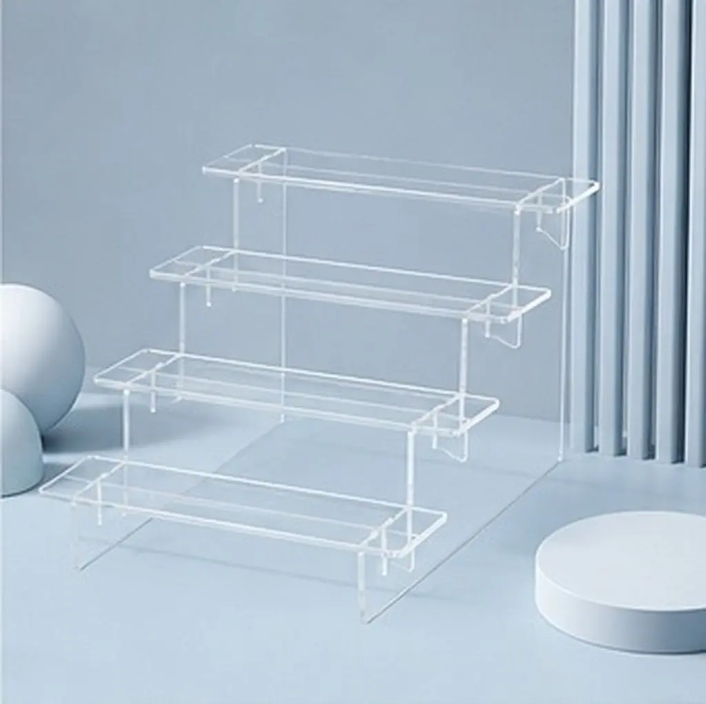4-Tier Clear Acrylic Display Riser Stand for Perfume Jewelry Crafts Desktop Living Room Study Decorative Organizer Shelf