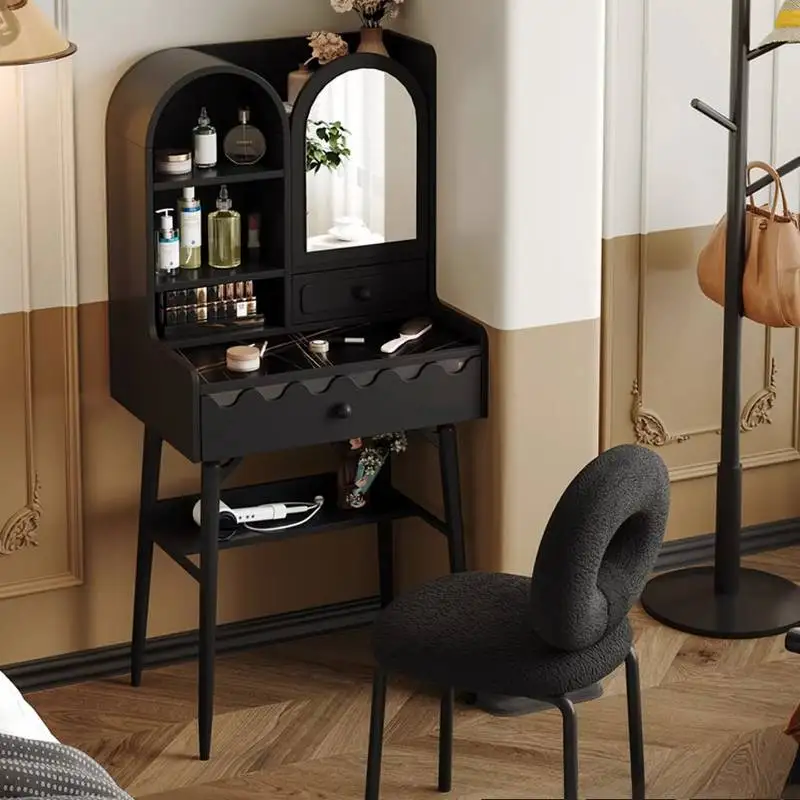 

Brown Mirror Storage Vanity Table Stool Aesthetic Beauty Organizer Dresser Adult Salon Luxury Schmink Tisch Bedroom Furniture