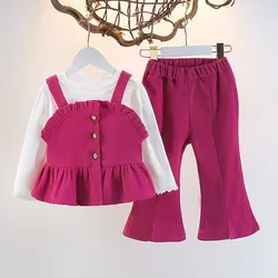 Girls Corduroy Clothes Sets Autumn 2024 Children Camisole Long Sleeve+Flared Pants 3Pcs Suit Spring Fashion Baby Princess Outfit