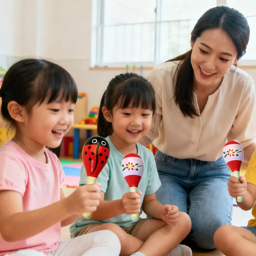 ของเล่นเครื่องดนตรีไม้มารากาส์ ของเล่นการ์ตูนหลากสีสัน ของเล่นเด็กทารก ค้อนมารากาส์ เล่นฝึกการฟัง เสียงกรุ๊งกริ๊งสำหรับเด็กแรกเกิด B7W3