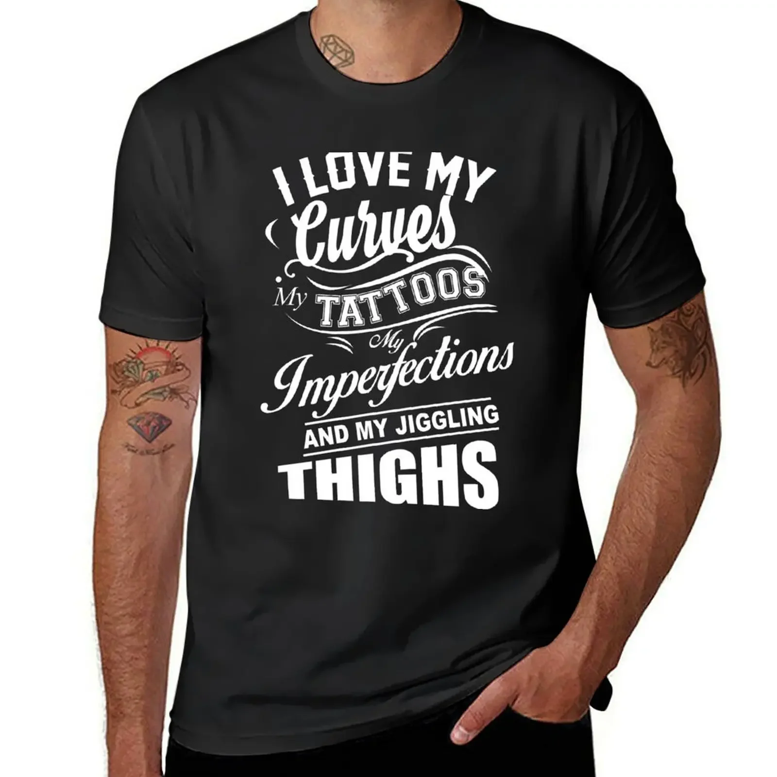 Camiseta de "I love my curves" para hombre, Camisa ajustada con estampado de "I love my curves", My tattoo, my imperfections and jiggling thighters, blue archive