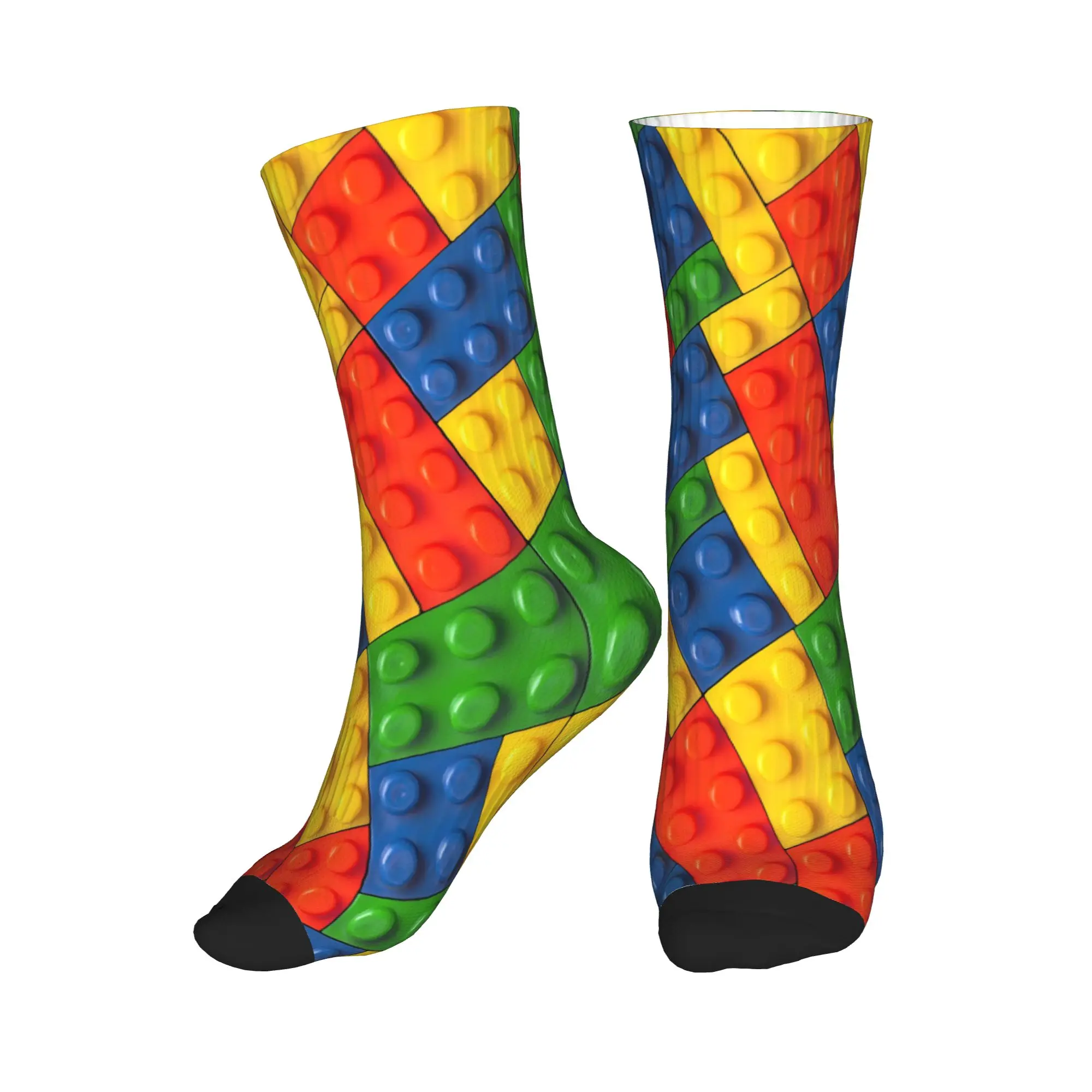 Diagonal Primary Color Building Blocks Pattern Stockings Men Socks Breathable Modern Socks Spring Running Anti Design Socks