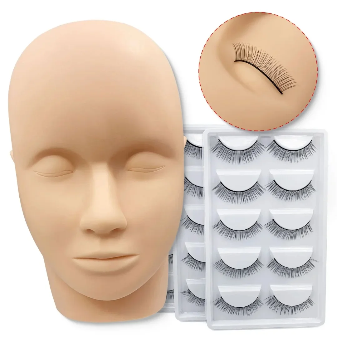 Eyelash Extension Training Head with Lashes Professional Practice Model for Eyelash Technicians Practicing Lashes Extensions