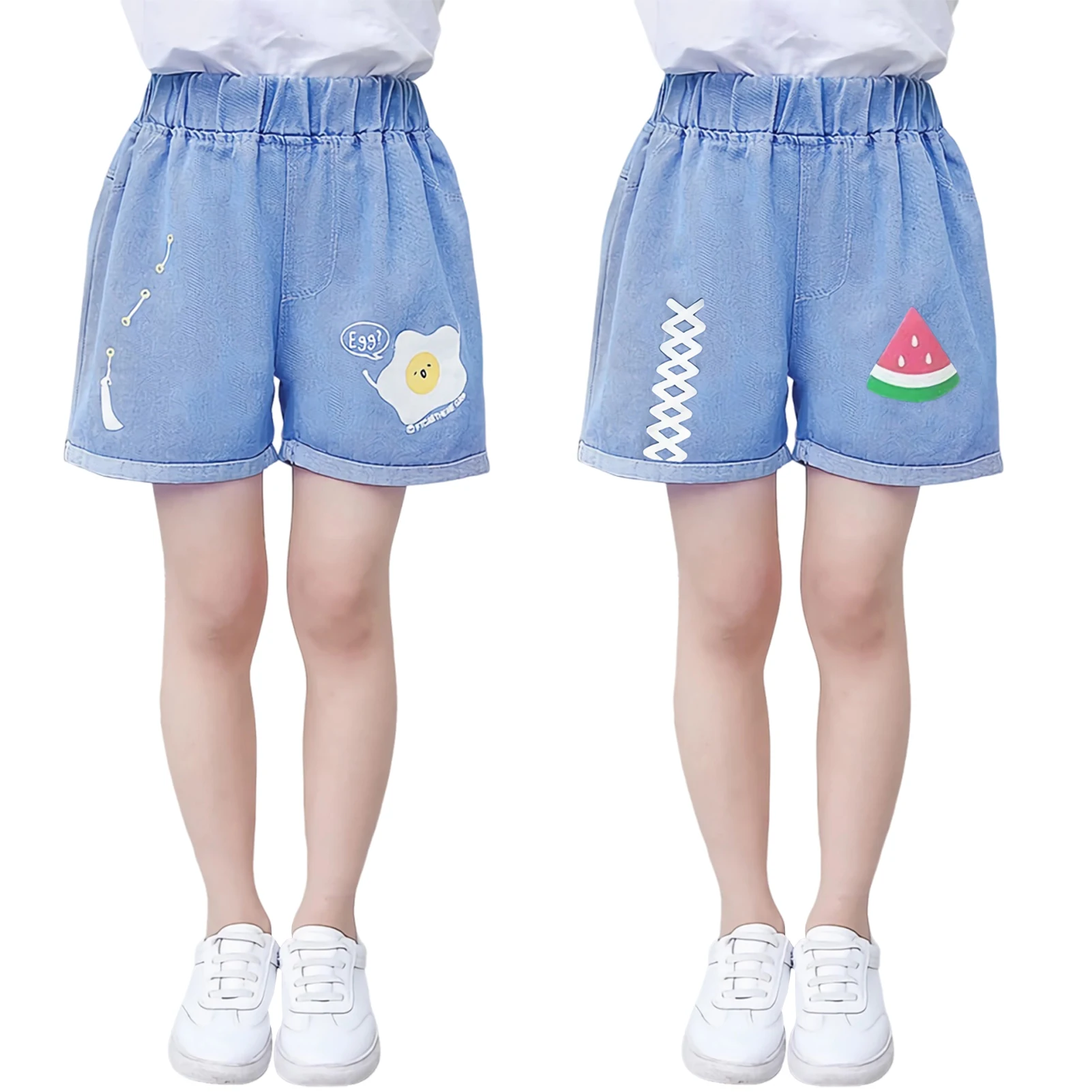 

Children's Casual Denim Shorts,Girls Jeans Shorts,Loose Elastic Waist Breathable Leisure Short Trousers,Cute Summer Kids Bottoms