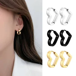 1Pair Punk Stainless Steel Heart Hoop Earrings For Women Not Fade Ear Rings Hip Hop Jewelry