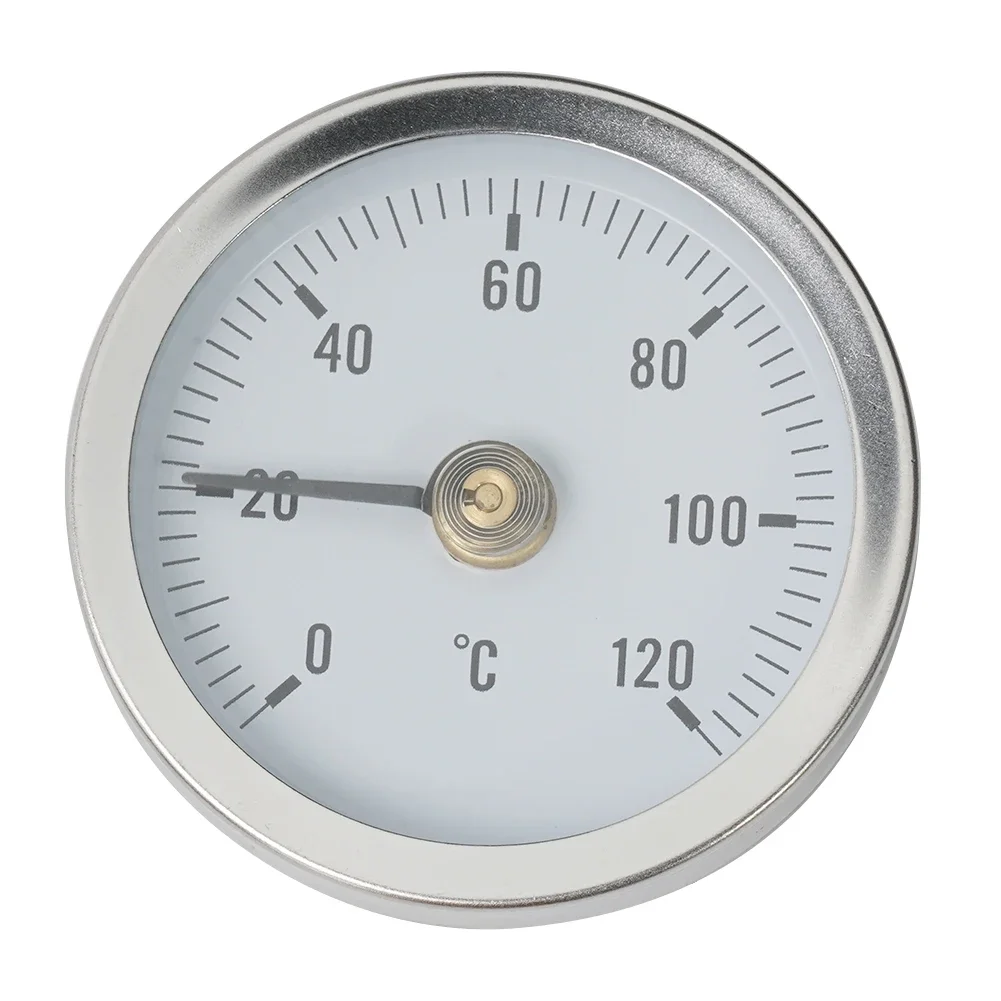 Thermomètres à tuyaux durables, bimétallique, 0-120 ℃, 63mm, analogique, tuyau de chauffage à pince, mesure, ressort rond, acier inoxydable