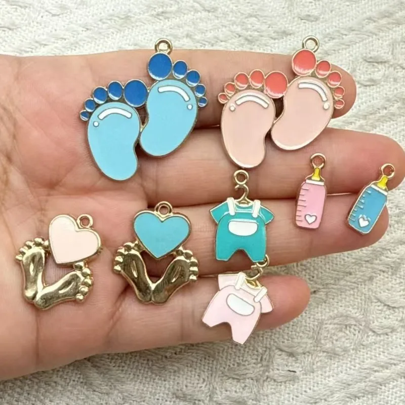 10Pcs Mixed‑Style Alloy Oil Drop Charms Clothes Bottle Small Feet Simulation Pendants For DIY Earrings Keychain Jewelry