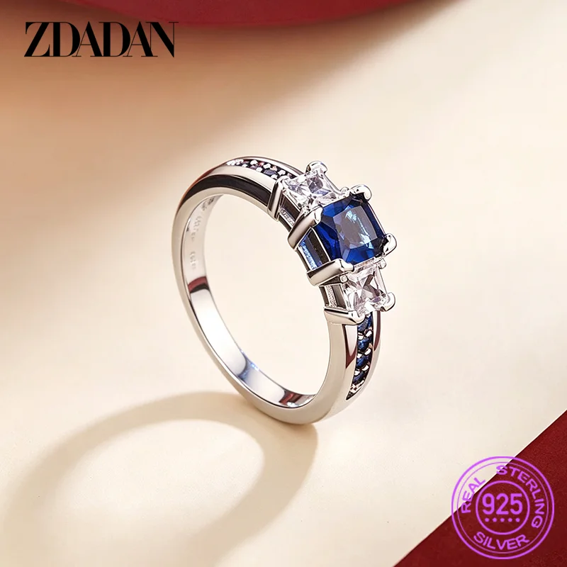 Zdadan 925 Silber quadratische rosa Zirkon ringe für Frauen Mädchen Modeschmuck – Detail 2