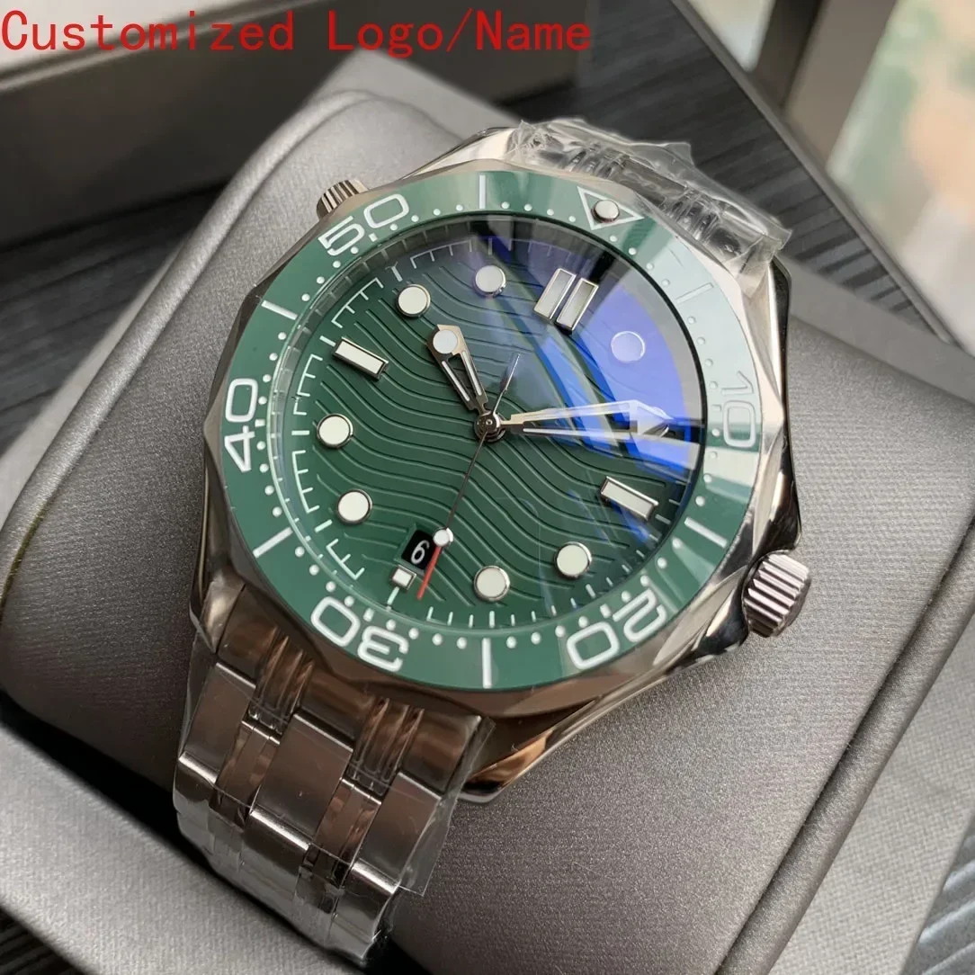الرجال الساعات الميكانيكية التلقائية الفولاذ المقاوم للصدأ سوار عارضة التقويم الأسود الأزرق السيراميك ساعة اليد حسب الطلب