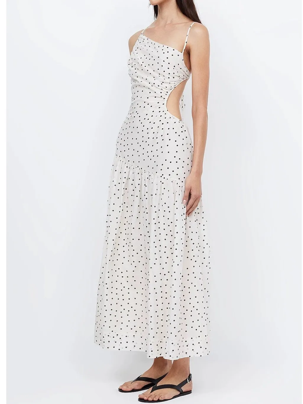 

Dot Printed Women Sling Long Dress Spring Summer 2025 Sleeveless Backless Elegant Female Cotton Silk Robe