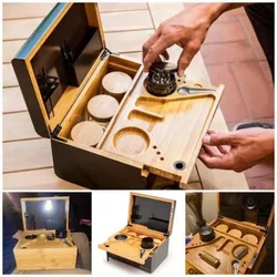 Premium Bamboo Storage Chest Movable Rolling Tray Wood Box Case Crusher Organizer Smoking Accessories Tools Table Decorations