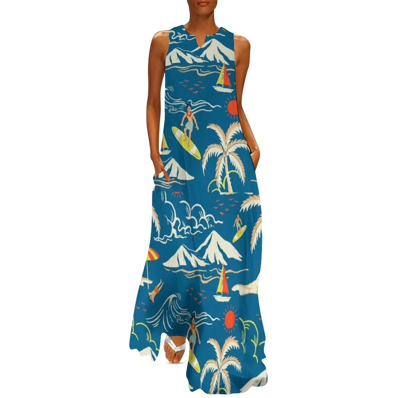 

blue tropical island Long Dress luxury woman evening dress dress party night loose women's