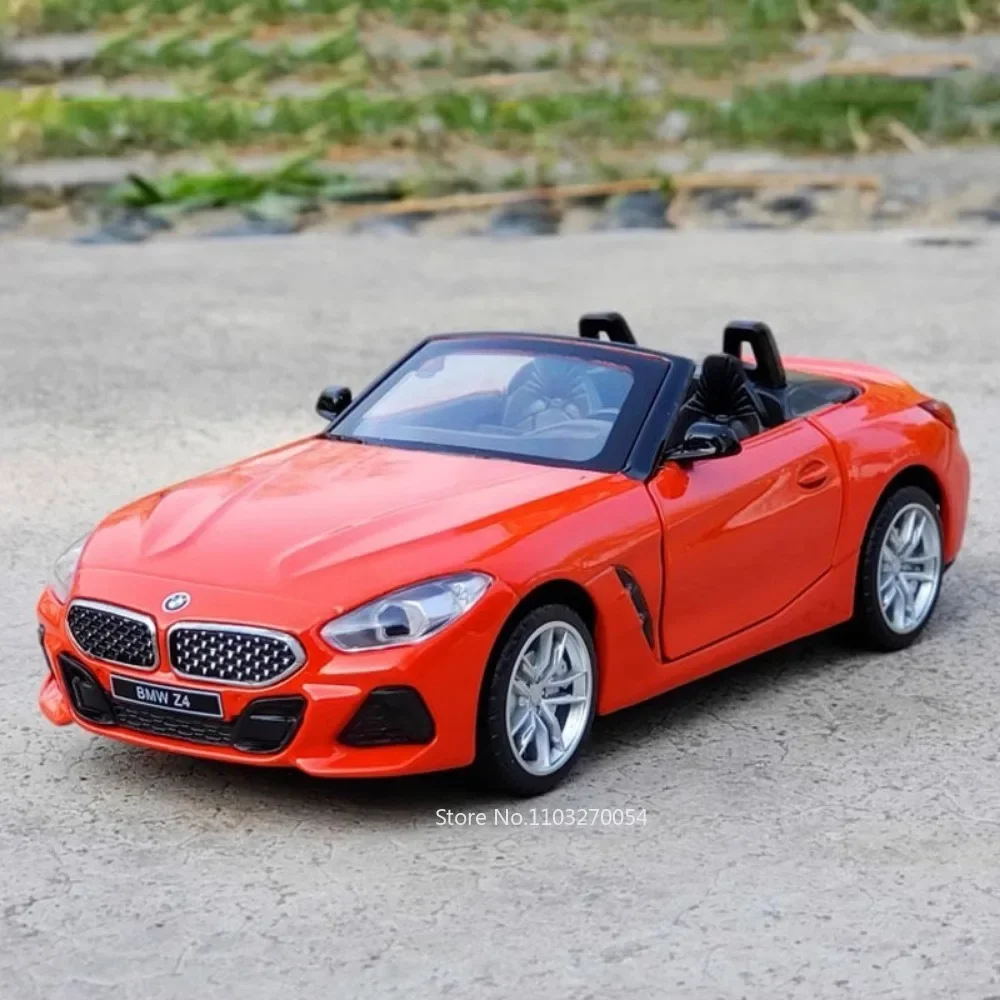 1:30 BMW Z4 M40I Car Model Toy Diecast Alloy Convertible Sound Light Pull Back Door Opened Rubber Tire Toy Birthday Gift for Boy