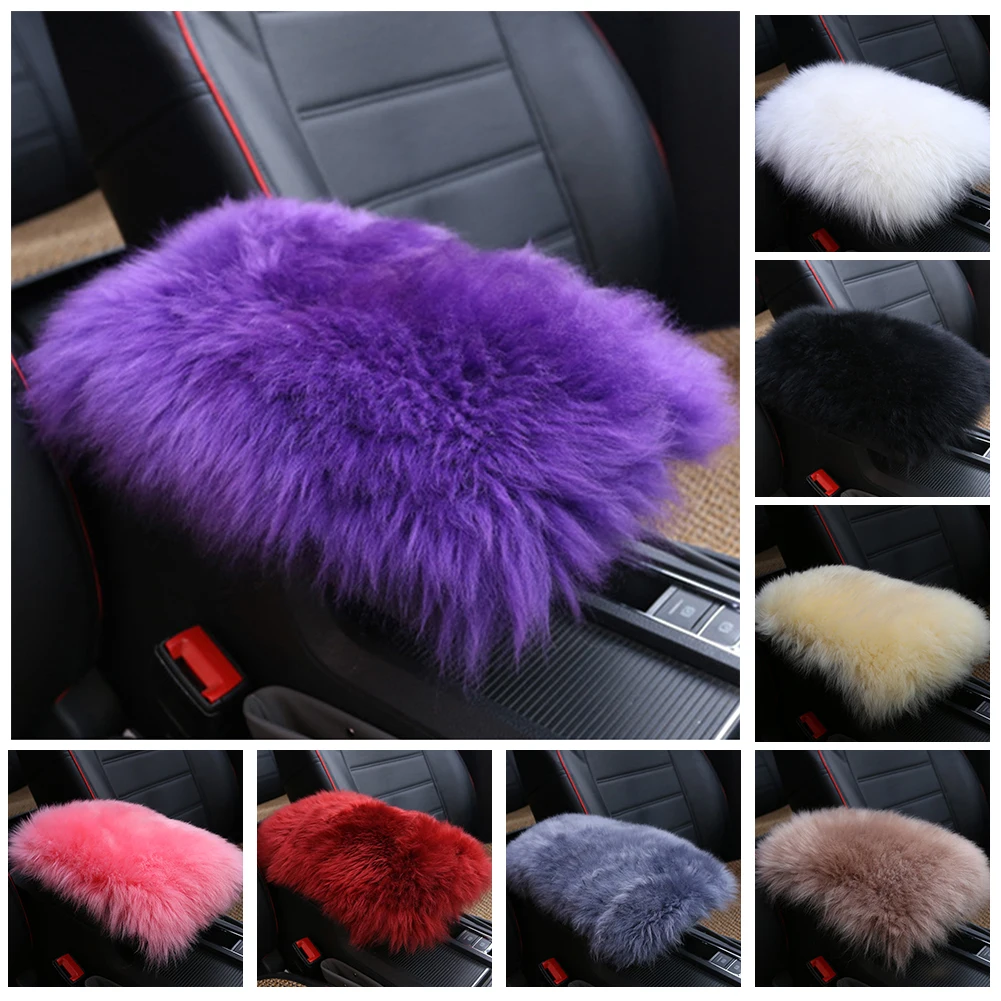 1Piece Universal Car Armrests Cover Soft Sheepskin Wool Fur Car Center Console Armrests Pad Auto Interior Accessories