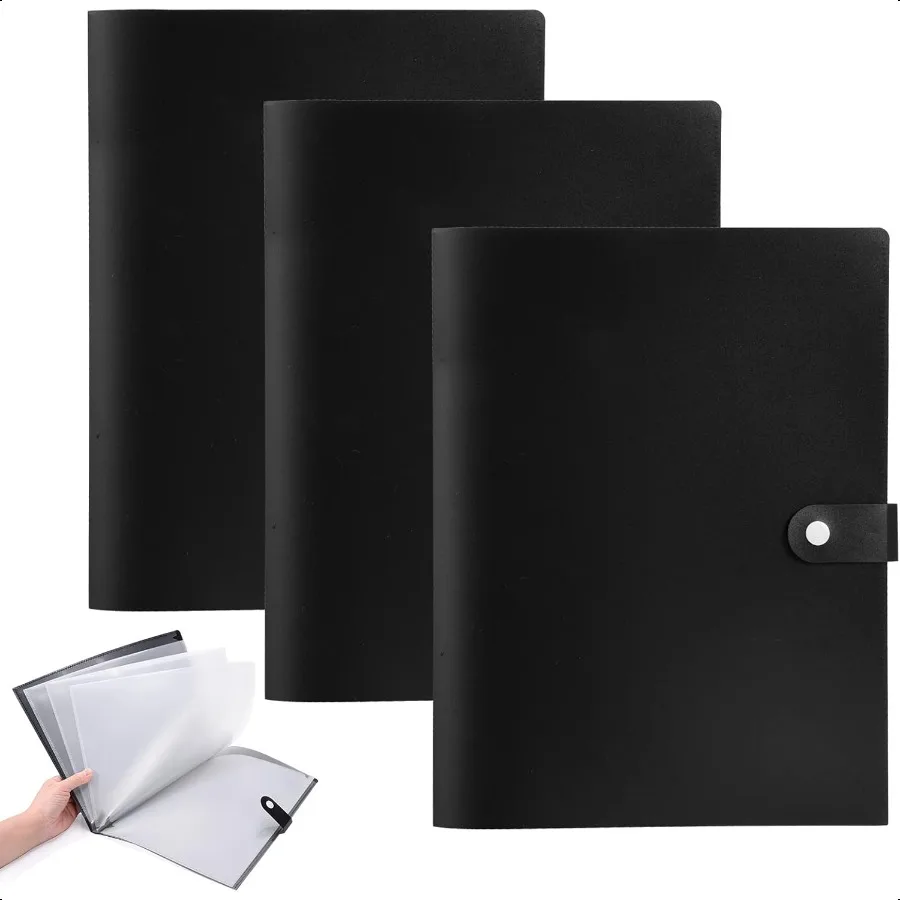 

3 Packs 10Pocket File Folder Letter A4 Paper Project Organizer Folders with Snap Button Plastic Document Organizer for School O