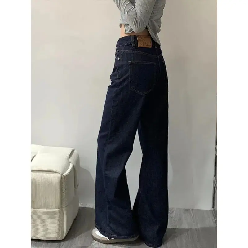 Vintage Blue Women Jeans Hip-hop Fashion Streetwear Y2K Wide Leg Straight High Waist Trousers Classic Baggy Denim Pants 2025