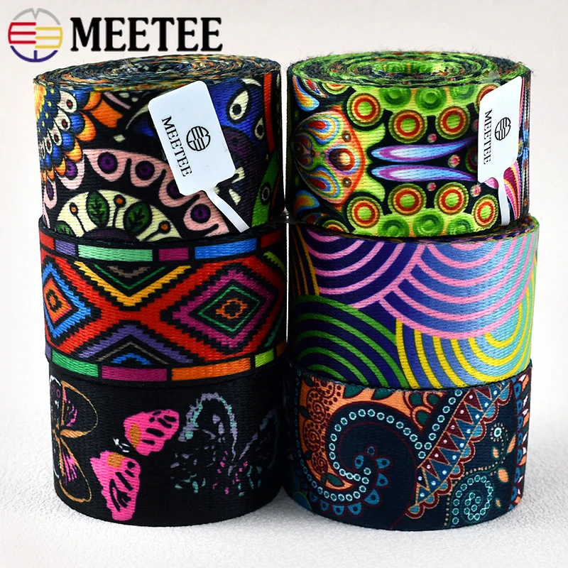 1/2Meters Meetee 38/50mm Ethnic Nylon Webbing Tapes Jacquard Ribbon Bag Strap Belt Decor Satin Tape Lace Trim Sewing Accessories