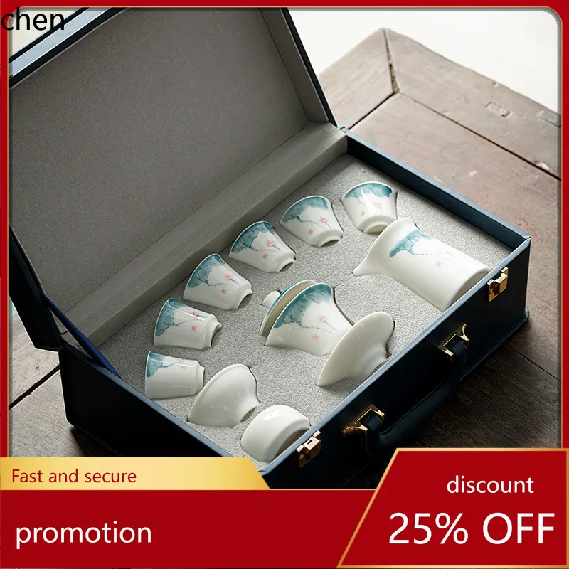 

H1 china white hand-painted ceramic tea set - office grade mutton fat jade white porcelain teapot, gaiwan, and teacup gift set