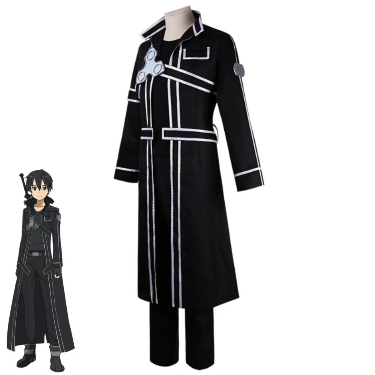 Anime Sword Art Online Kirigaya Kazuto Cosplay Costume SAO Kirito Black Long Coat Trench Wig Man Woman Halloween Party Suit - view 3