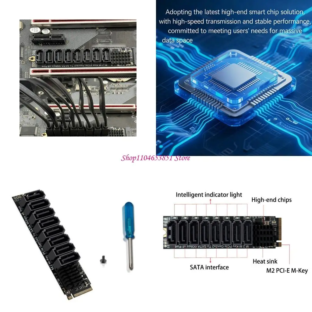 M.2 NVME PCIE to SATA3.0 PCIe Expansion Card 6Gbps Fast Speed Transfer Aluminum Heatsink Expansion Card for Desktop 