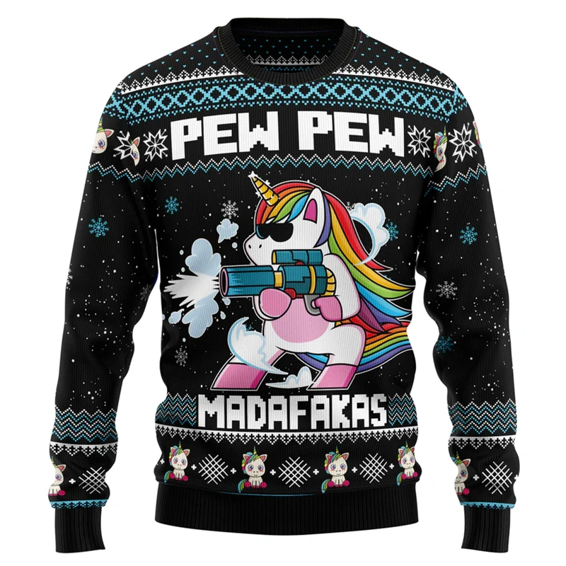 

Funny Unicorn Graphic Sweatshirt For Men Fashion Trend Holiday Xmas Crew Neck Ugly Christmas Sweater Loose Streetwear Pullovers