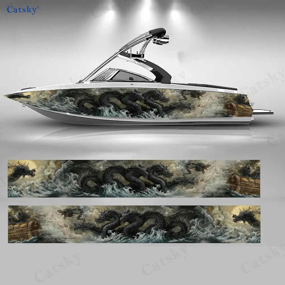 

Наклейки на корпус лодки с изображением дракона и сокровищ, 2 шт., водонепроницаемые виниловые наклейки из ПВХ для рыболовных лодок, прочные и стильные.