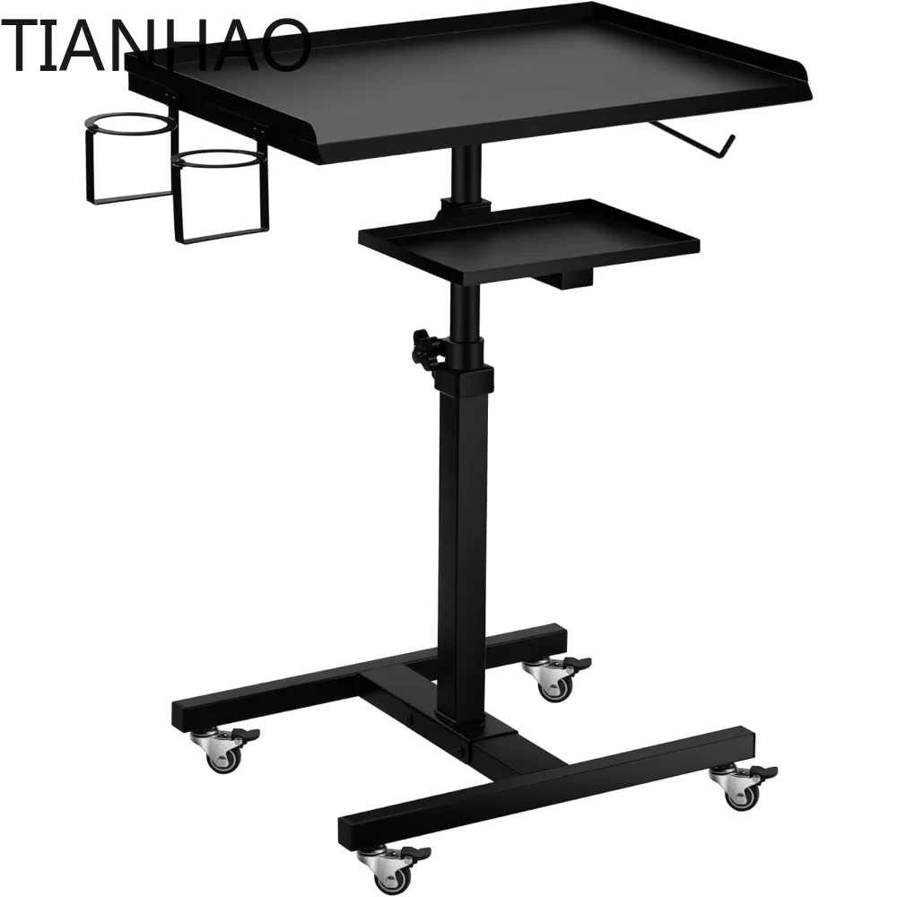 Premium Large Double Tier Steel Rolling Workstation Table with 360 Degree Mute Universal Wheel for Tattoo Work,Beauty Salon Spa